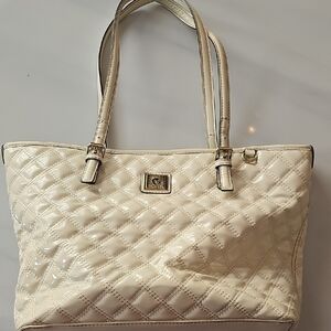 Anne Klein Cream Quilted Tote with Gold Hardware